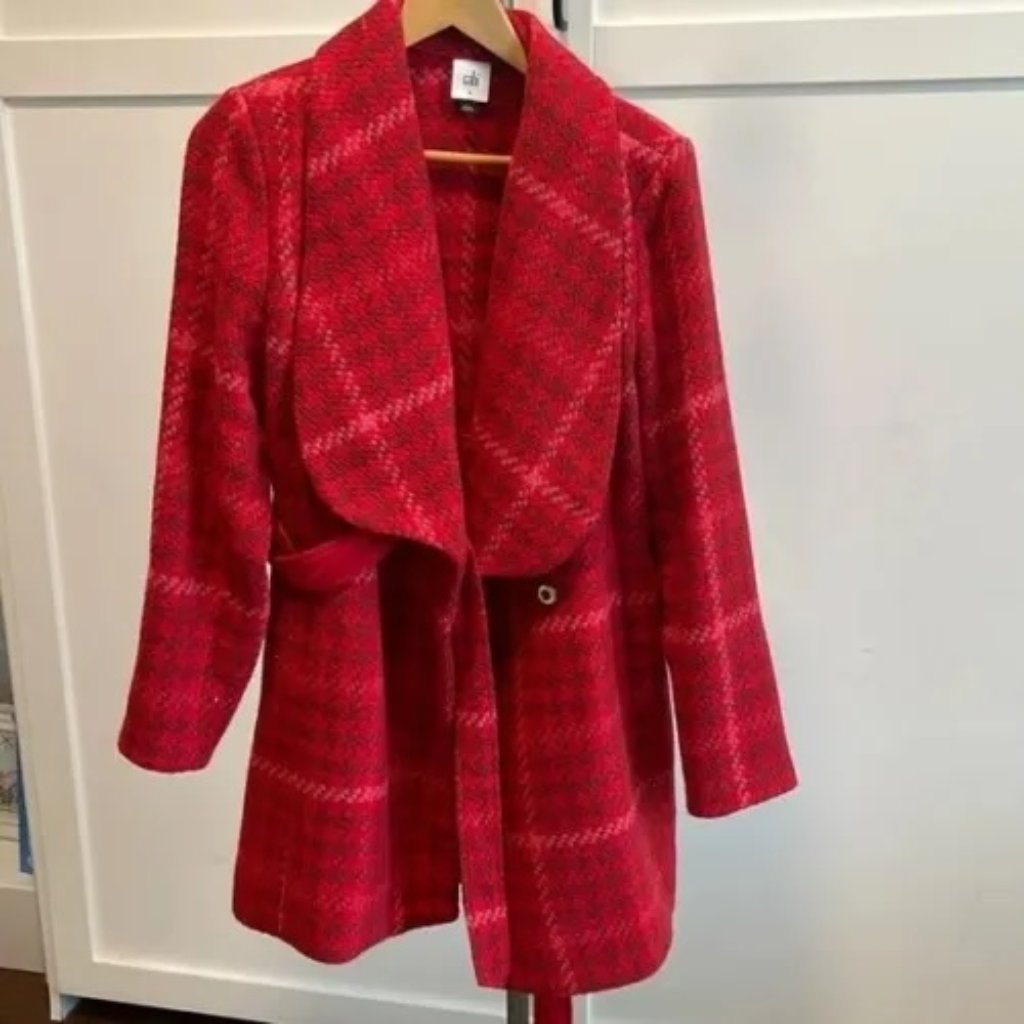 Cabi Evita Coat Jacket - Size Medium - Red Check Plaid 4295 Classic